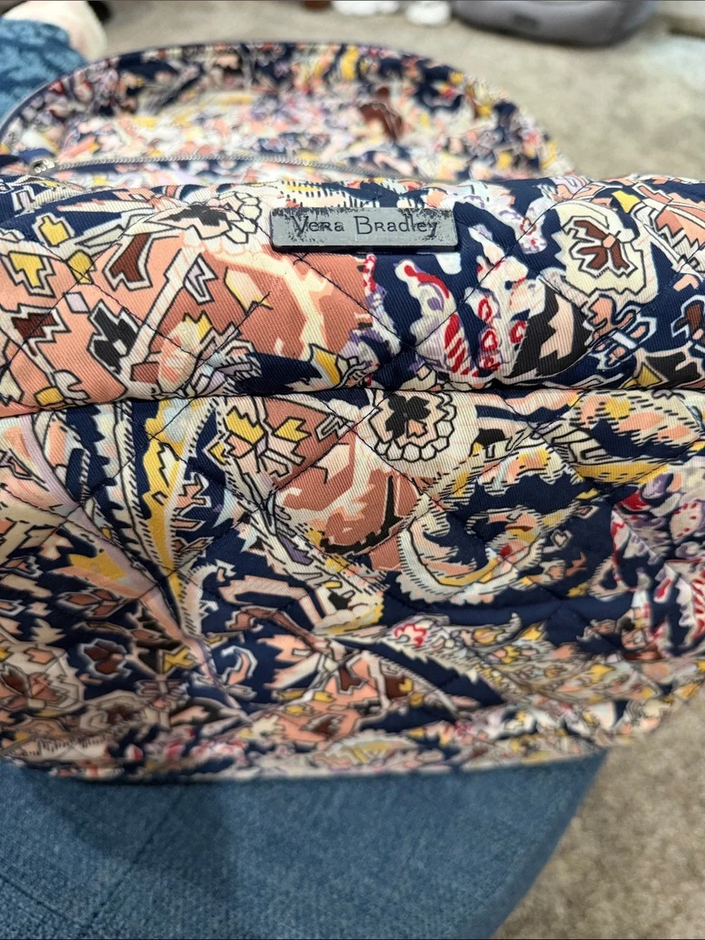 Vera Bradley Multicolor Paisley Print Backpack with Navy Trim. Very Large.